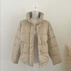 7 for All Mankind quilted puffer coat vegan leather neutral minimalist medium